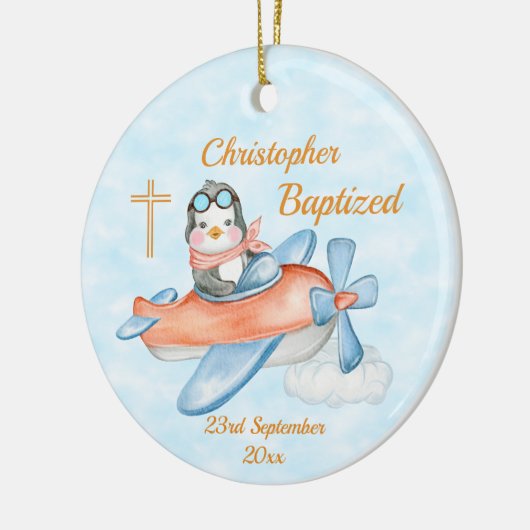 Baptisme Waterverf Baby Penguin-vliegtuig Keramisch Ornament (Links)