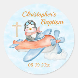 Baptisme Waterverf Baby Penguin-vliegtuig Ronde Sticker