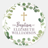 Baptisme Waterverf Foliage Botanische kruisfoto Ronde Sticker (Voorkant)