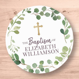 Baptisme Waterverf Foliage Botanische kruisfoto Ronde Sticker