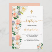 Baptisme waterverkleurde floralen roze witte elega kaart (Voorkant / Achterkant)
