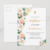 Baptisme waterverkleurde floralen roze witte elega uitnodiging briefkaart (Voorkant / Achterkant)