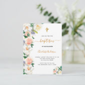 Baptisme waterverkleurde floralen roze witte elega uitnodiging briefkaart (Staand voorkant)