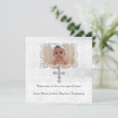 Baptisme White Lace Photo Jewel Cross Kaart (Staand voorkant)
