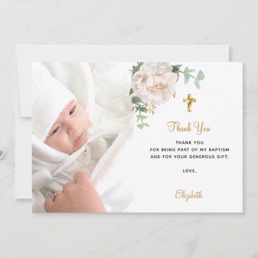 Baptisme witte goudfoto bedankt! kaart (Voorkant)