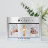 Baptisme zilverblauw babyfotoscript bedankkaart (Staand voorkant)
