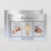 Baptisme zilverblauw babyfotoscript bedankkaart (Voorkant / Achterkant)