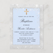 Baptisme zilverblauw boetseerschrift uitnodiging briefkaart (Voorkant)