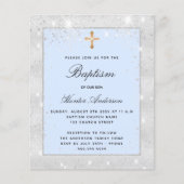 Baptisme zilverblauw glitter boy budget uitnodigin flyer (Voorkant)