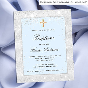 Baptisme zilverblauw glitter boy budget uitnodigin flyer