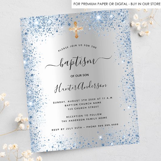 Baptisme zilverblauw jongetje glitter budget uitno flyer