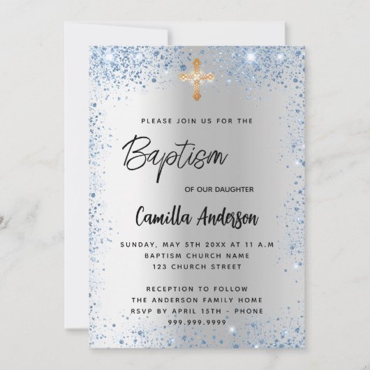 Baptisme zilverblauw jongetkruis kaart (Voorkant)