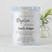 Baptisme zilverblauw jongetkruis kaart (Staand voorkant)