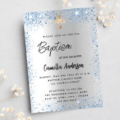 Baptisme zilverblauw jongetkruis uitnodiging briefkaart