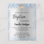 Baptisme zilverblauw jongetkruis uitnodiging briefkaart (Voorkant)