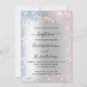 Baptisme zilverblauw roze tweelingmeisje kaart (Voorkant)