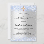 Baptisme zilverblauwe confetti baby kaart (Voorkant)