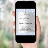 Baptisme zilverblauwe confetti baby kaart