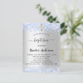 Baptisme zilverblauwe confetti baby uitnodiging briefkaart (Staand voorkant)