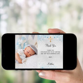 Baptisme zilverblauwe fotojongen bedankt je kaart