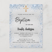 Baptisme zilverblauwe jongen gouden doorsnee uitnodiging briefkaart (Voorkant)
