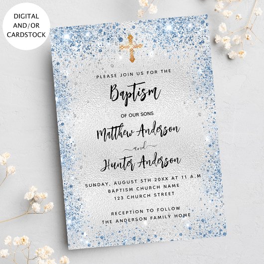 Baptisme zilverblauwe tweeling jongens kaart