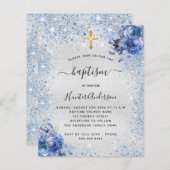 Baptisme zilveren blauwe jongen florele uitnodigin (Voorkant / Achterkant)