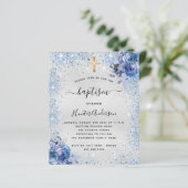 Baptisme zilveren blauwe jongen florele uitnodigin (Staand voorkant)