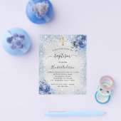 Baptisme zilveren blauwe jongen florele uitnodigin flyer (Enkel)