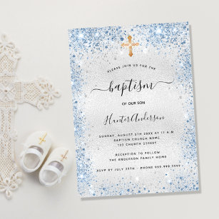 Baptisme zilveren glitter blauw jongetje elegant kaart