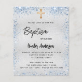 Baptisme zilveren glitter blue boy budget uitnodig flyer (Voorkant)