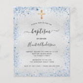 Baptisme zilveren glitter blue boy budget uitnodig flyer (Voorkant)