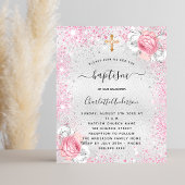 Baptisme zilveren roze meisje floral glitter uitno