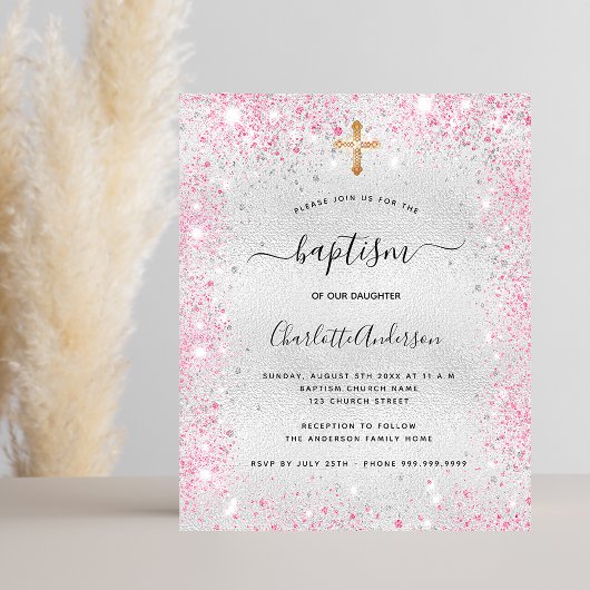 Baptisme zilveren roze meisje glitter budget uitno