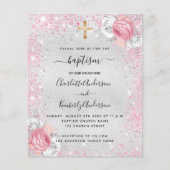 Baptisme zilveren roze tweeling florale budgetuitn flyer (Voorkant)