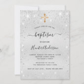 Baptisme zilveren stof glitter meisje modern kaart (Voorkant)