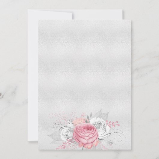 Baptisme zilverroze bloemkolen meisje elegant wit kaart (Achterkant)