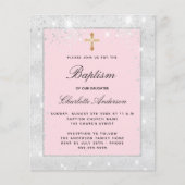 Baptisme zilverroze glitter girl budget uitnodigin flyer (Voorkant)