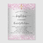 Baptisme zilverroze glitter girl nodigde magnet ui (Voorkant)