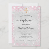 Baptisme zilverroze glitter modern kaart (Voorkant)