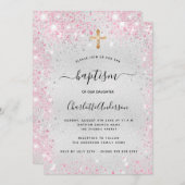 Baptisme zilverroze glitter modern kaart (Voorkant / Achterkant)