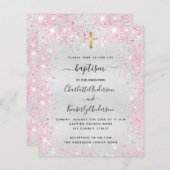 Baptisme zilverroze tweelingmeiden budgetuitnodigi (Voorkant / Achterkant)