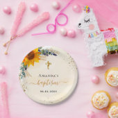 Baptisme zonnebloemen eucalyptus glitter modern papieren bordje (Feest)