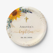 Baptisme zonnebloemen eucalyptus glitter modern papieren bordje (Voorkant)