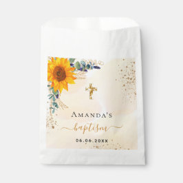 Baptisme zonnebloemen eucalyptusgroene glitter bedankzakje