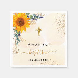 Baptisme zonnebloemen eucalyptusgroene glitter servet