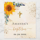 Baptisme zonnebloemen eucalyptusgroene glitter wijn etiket (Enkel label)