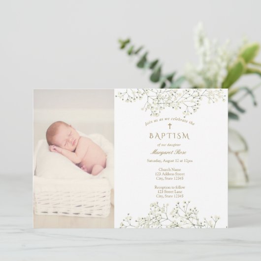 Baptismfoto van baby Breator Flowers Kaart (Staand voorkant)