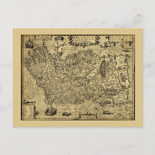 Baptista Boazio's Irlandiæ Ireland Map circa 1606 Briefkaart (Voorkant)