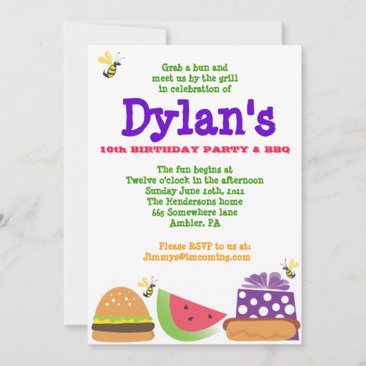 Bar-B-Que Birthday Bumble Bee Party Invitation Kaart (Voorkant)